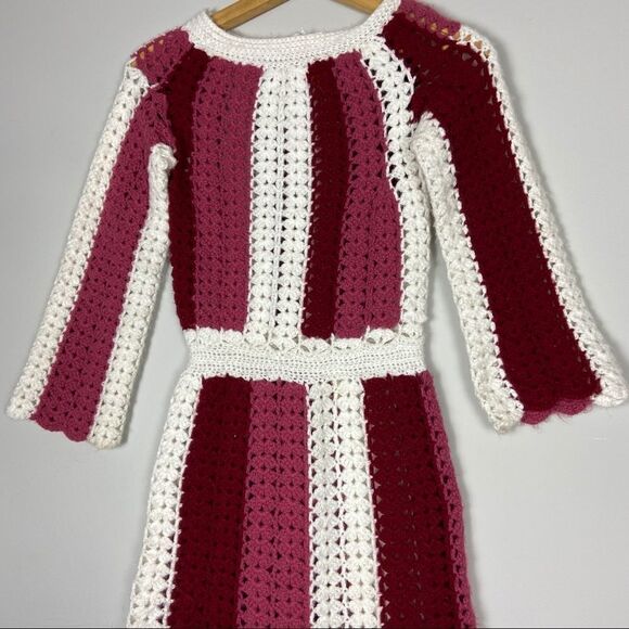 VINTAGE striped crochet mini sweater dress long sleeve - Picture 4 of 7